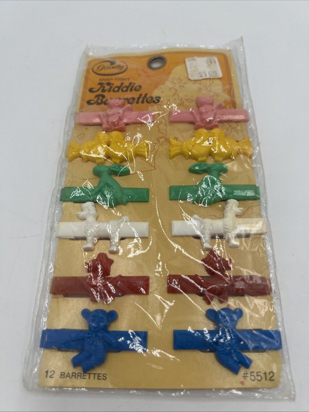 Vintage 1975 Goody Snap Tight KIDDIE BARRETTES Animals NOS